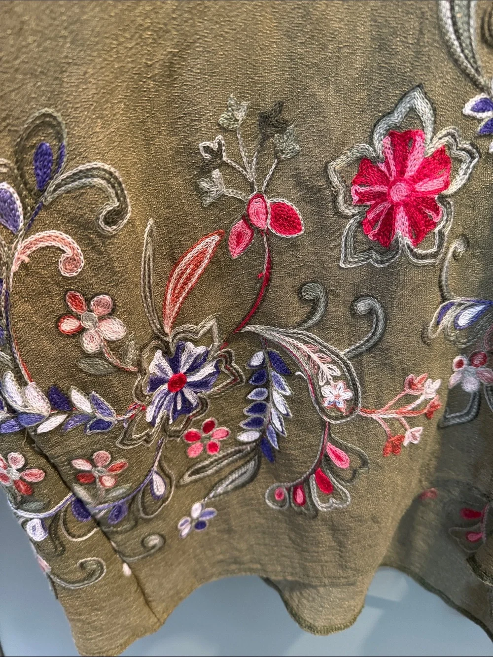 Embroidered Olive Green Kimono